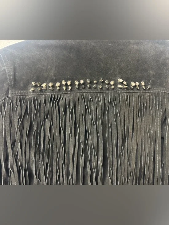 Forever 21 Black Suede Fringe Jacket Spiked Cowgirl Western Festival Punk Small - Picture 9 of 15